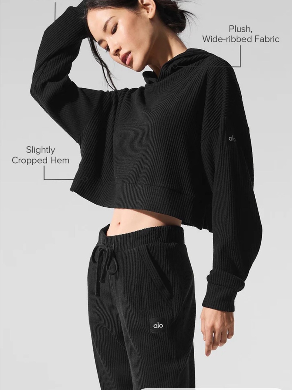 ALO Muse Hoodie + Muse Sweatpant Matching Set Black Size S